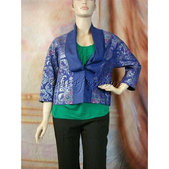 $1815 NWT ETRO Blue Metallic Brocade Jacquard Shawl Jacket 10